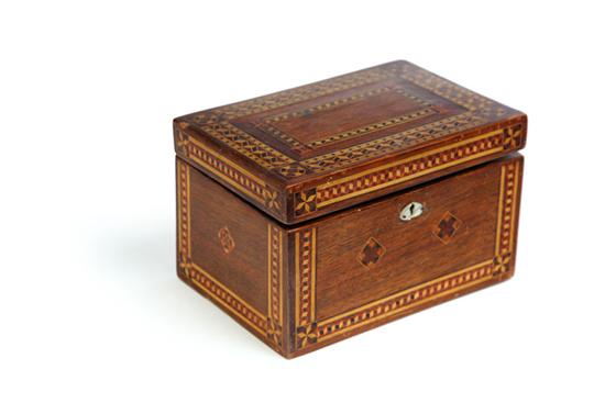 Appraisal: INLAID JEWELRY BOX American late th-early th century mahogany veneer