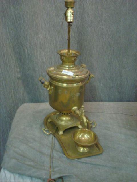 Appraisal: Russian brass samovar as a lamp From a Riverside Drive