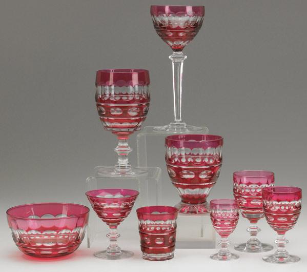 Appraisal: RUBY GLASS STEMWARE Ninety-seven pieces includes finger bowls and underplates