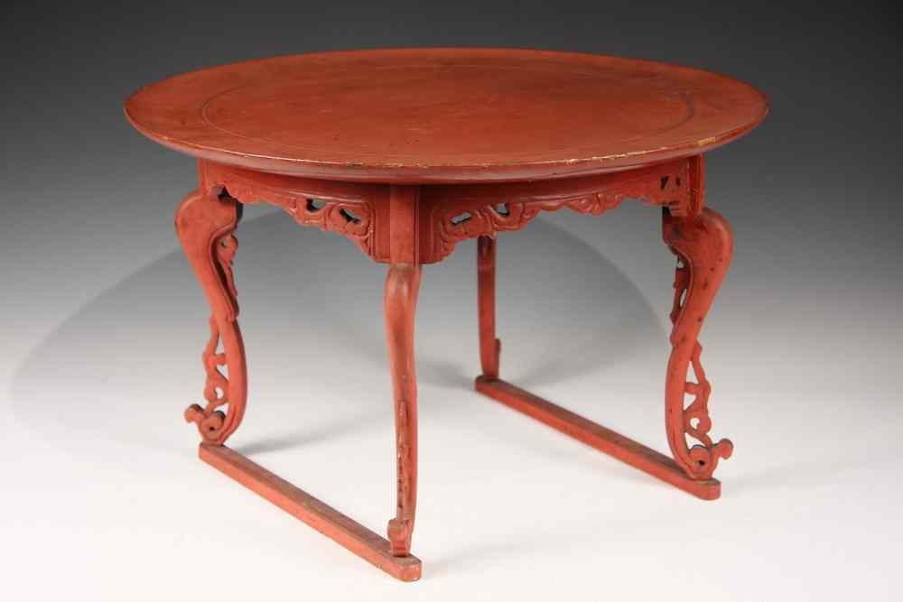 Appraisal: KOREAN TEA TABLE - th c Round Red Lacquered Korean