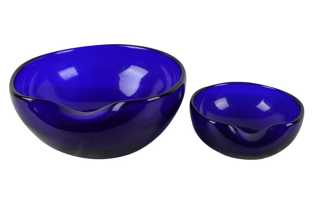 Appraisal: ELSA PERETTI FOR TIFFANY TWO COBALT GLASS BOWLSeach with incised