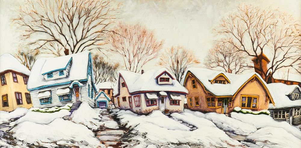 Appraisal: Rod Massey Winter Neighborhood Oil on Panel Rod Massey American