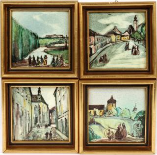 Appraisal: VIENNA CERAMIC TILES SET OF FOUR H W Size of