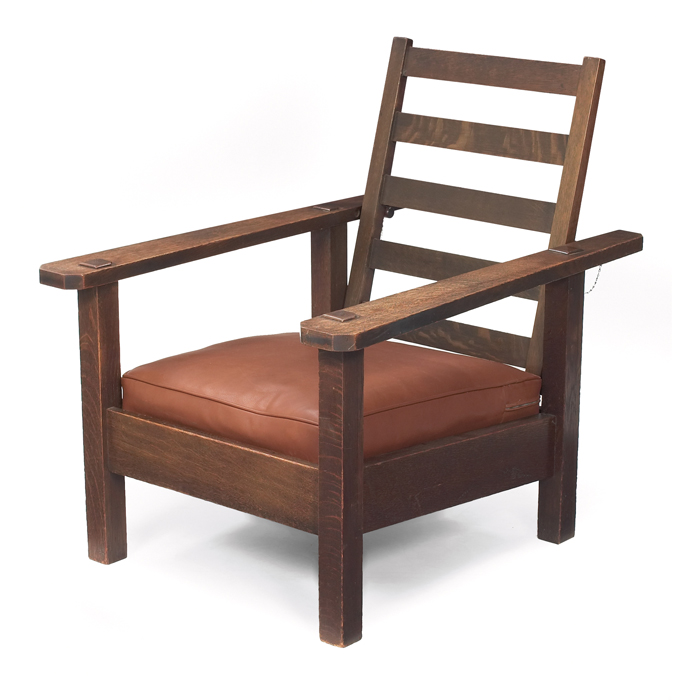 Appraisal: Stickley Brothers Morris chair large form with tapered and cut-corner