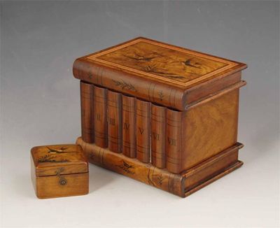 Appraisal: A th century Sorrento olivewood box modelled as books with