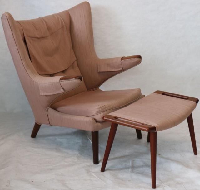 Appraisal: HANS WEGNER PAPA BEAR CHAIR WITH OTTOMAN MID-CENTURY TH WITH