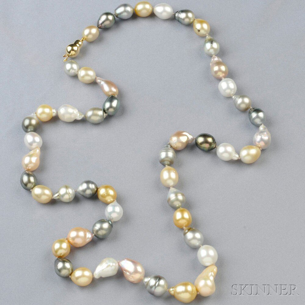 Appraisal: Multicolored Baroque South Sea Pearl Necklace composed of forty-nine pearls