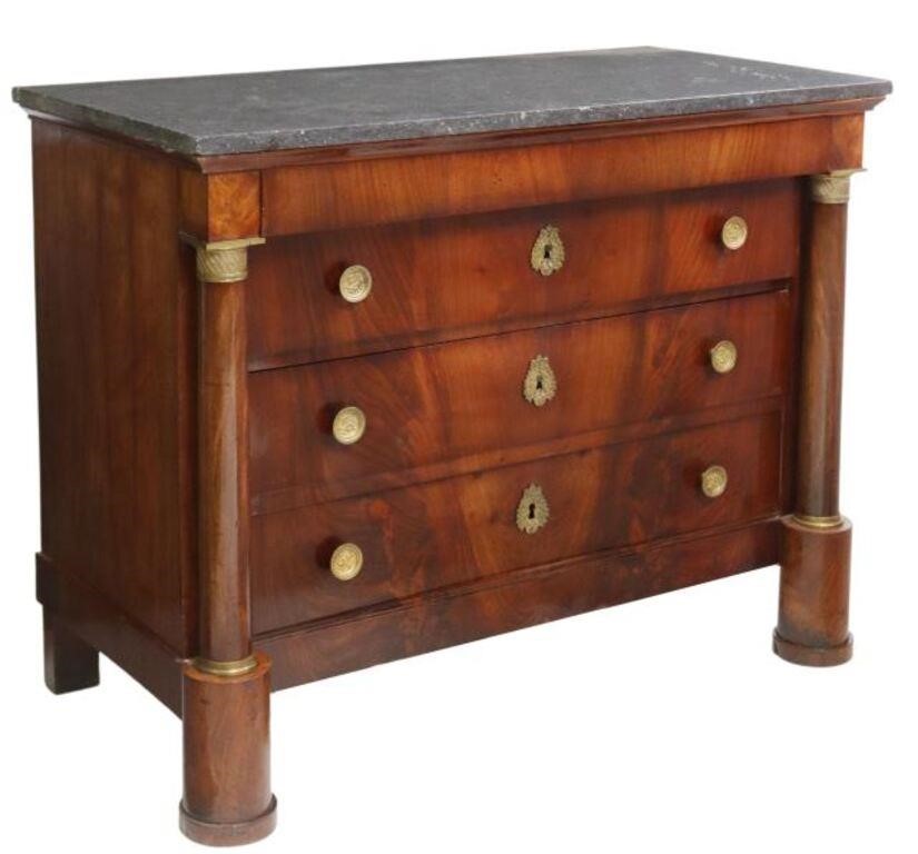 Appraisal: French Empire style marble-top mahogany commode th c having four