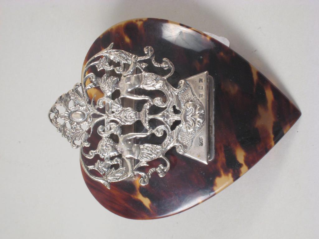 Appraisal: A Victorian silver and tortoiseshell heart shaped Paper Clip with