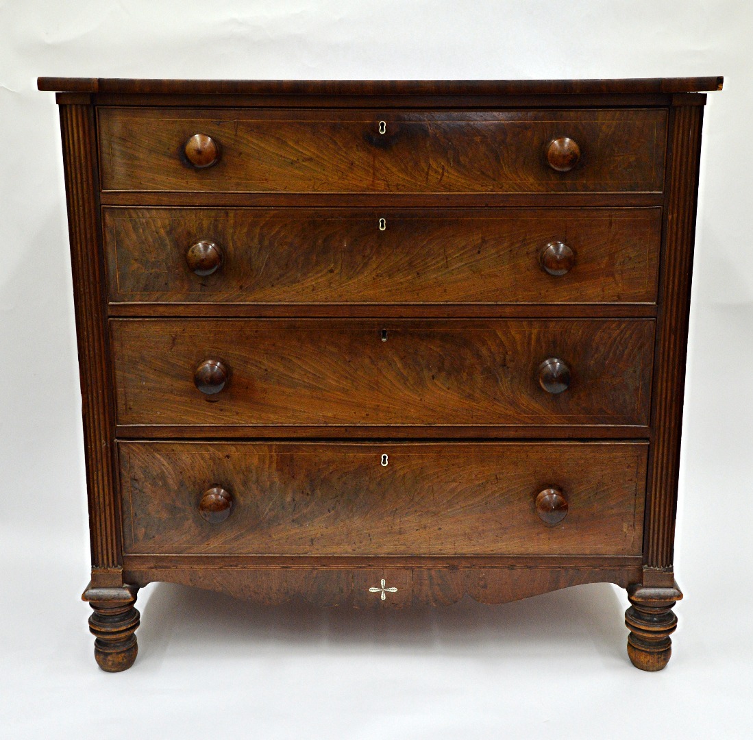 Appraisal: A Channel Islands mahogany boxwood strung chest circa the rectangular