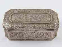 Appraisal: A white metal tests silver tobacco box possibly Dutch Est