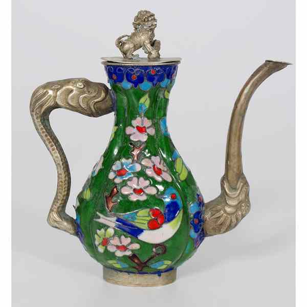 Appraisal: Enameled Ewer Asian A mixed metal and enamel ewer having