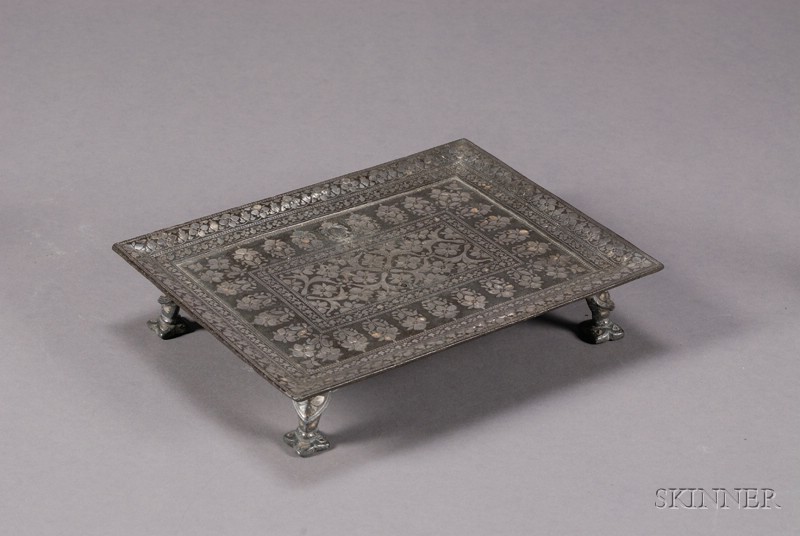 Appraisal: Bidri Ware Tray India th century rectangular footed form floral