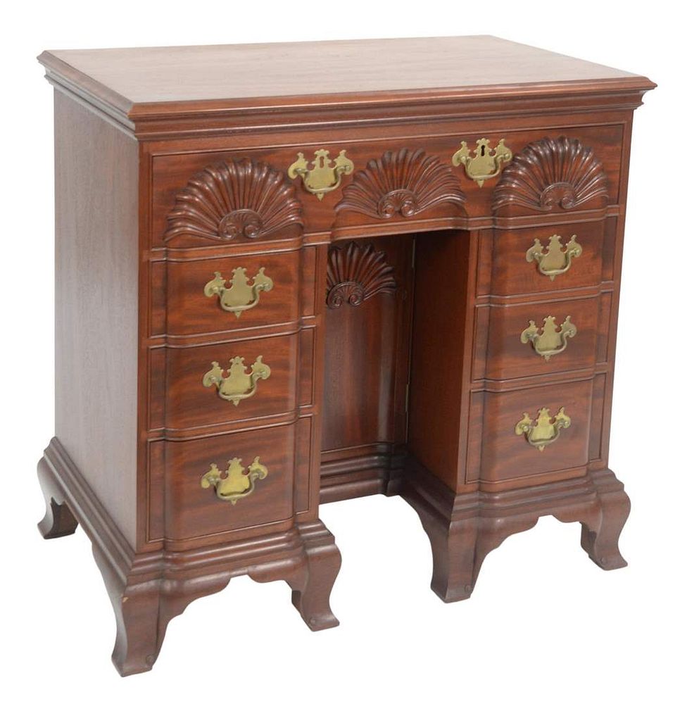 Appraisal: Irion Company Custom Mahogany Kneehole Vanity having triple shell carved