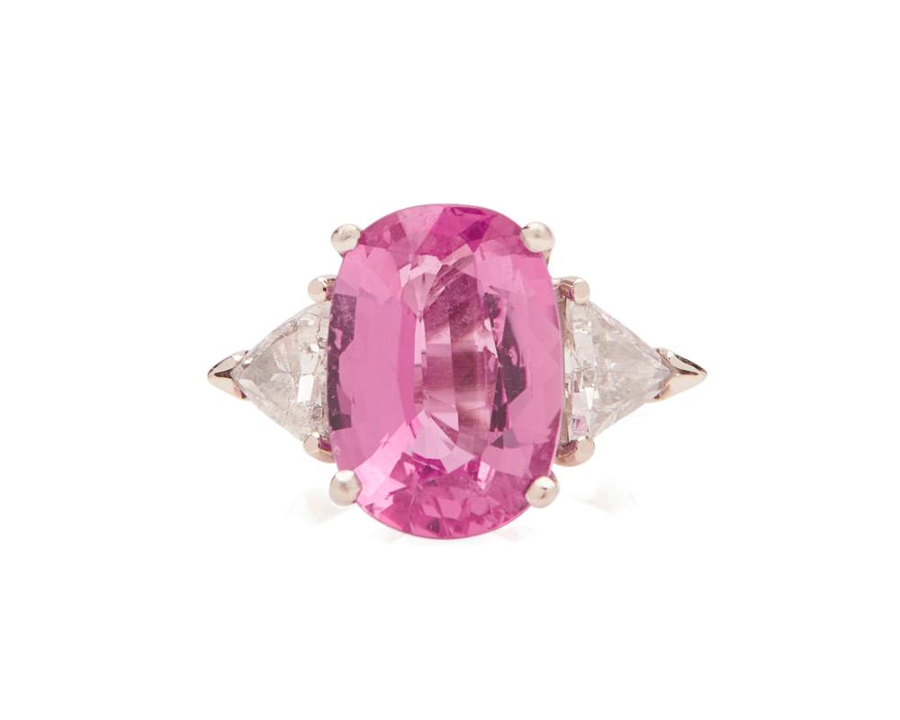 Appraisal: K Gold Pink Sapphire and Diamond Ring centering an oval-cut