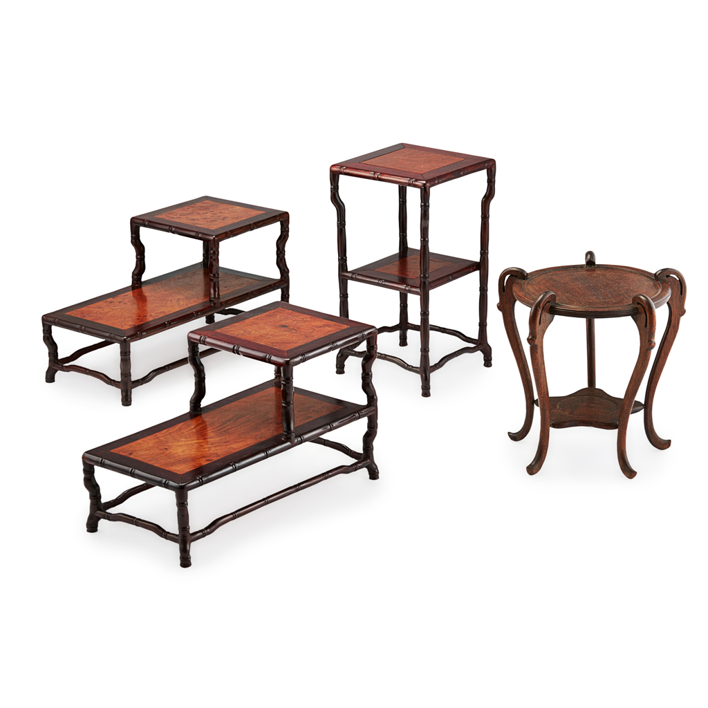 Appraisal: COLLECTION OF FOUR SMALL HARDWOOD STANDS comprising a pair of