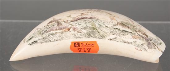 Appraisal: Scrimshaw whale tooth with polychrome engraved scene of mermaids and