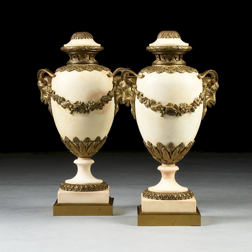 Appraisal: A PAIR OF LOUIS XVI STYLE BRONZE MOUNTED WHITE MARBLE