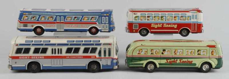 Appraisal: Lot of Tin Sight Seeing Bus Friction Toys Description Japanese