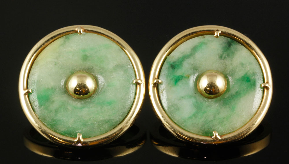 Appraisal: - Chinese K Gold and Jade Earrings Chinese K gold