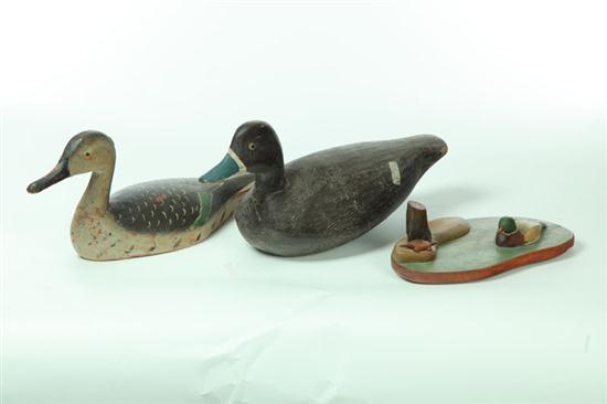 Appraisal: TWO DECOYS AND DIORAMA American th century carved wood Duck