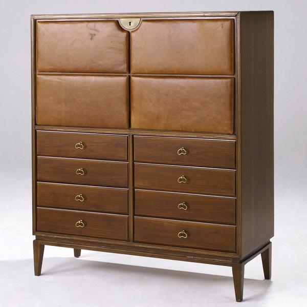 Appraisal: NORDISKA KOMPANIET Mahogany secretary cabinet with leather-covered drop-front door concealing