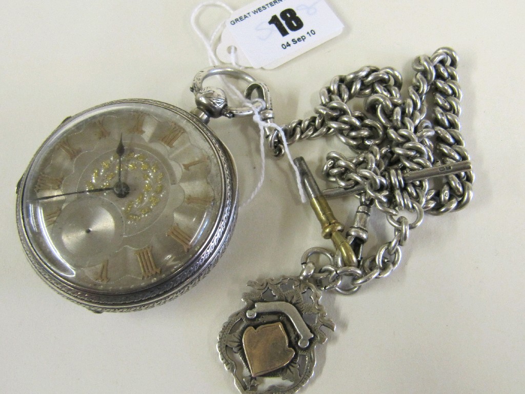 Appraisal: Silver pocket watch hallmarked Chester with silver Albert chain