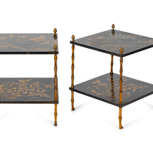 Appraisal: A Pair Gilt-Bronze-Mounted Two-Tiered Lacquered Tables ATTRIBUTED TO MAISON BAGUES