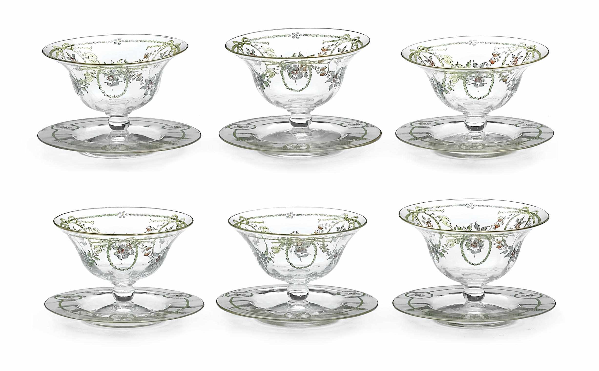 Appraisal: A set of eleven English enameled glass coupes with twelve