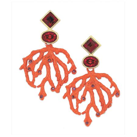 Appraisal: Pair of Yves Saint Laurent Painted Metal Coral Branch Dangling