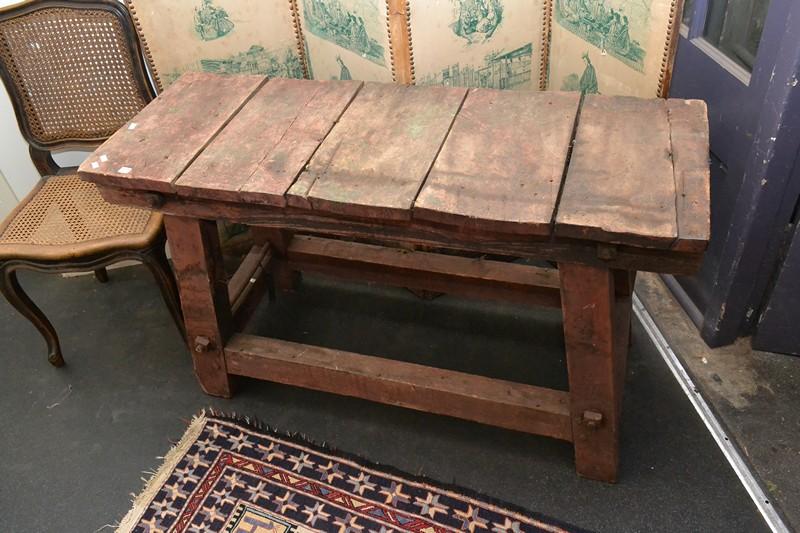 Appraisal: A SMALL INDUSTRIAL TIMBER BENCH A SMALL INDUSTRIAL TIMBER BENCH