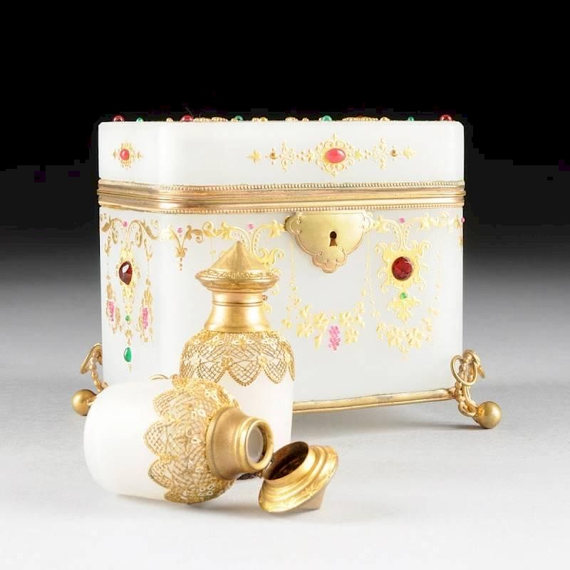 Appraisal: A CONTINENTAL GILT METAL MOUNTED FROSTED GLASS CASKET CIRCA A