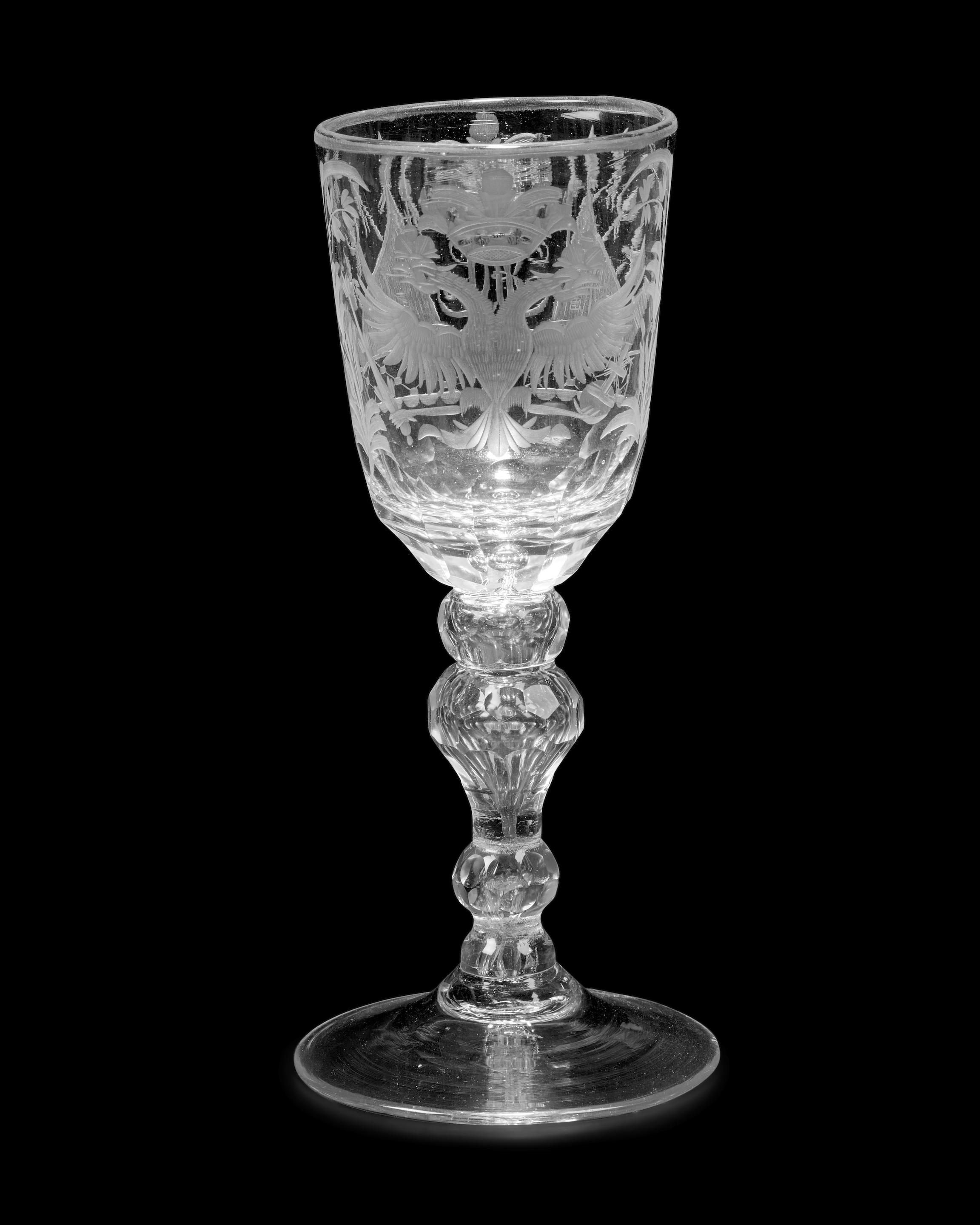 Appraisal: A RUSSIAN STYLE ENGRAVED FROSTED AND CLEAR GLASS GOBLETIN THE