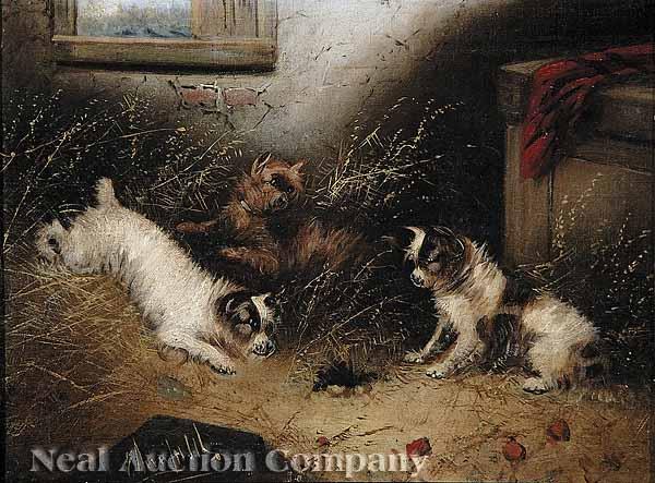 Appraisal: Edward Armfield English - Three Terriers in a Barn oil