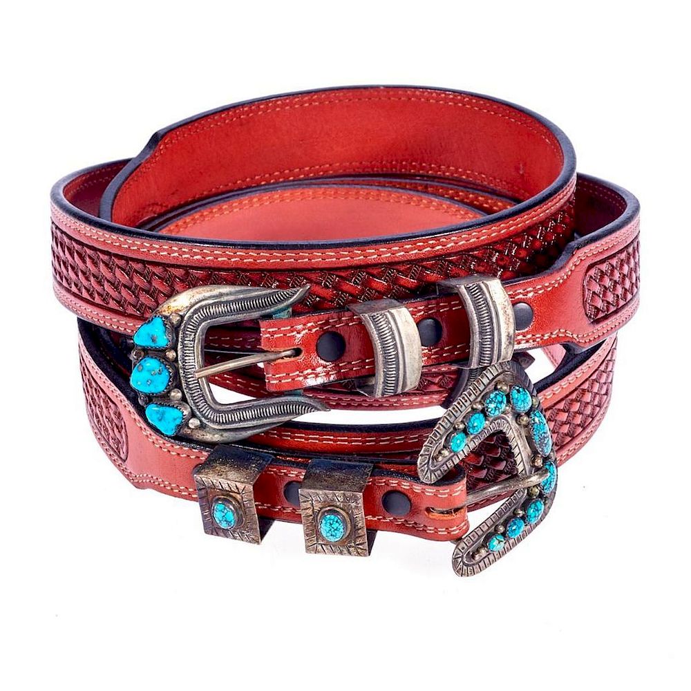 Appraisal: SOUTHWEST BELTS Two Belts Belt Sizes Buckle Sizes x largest