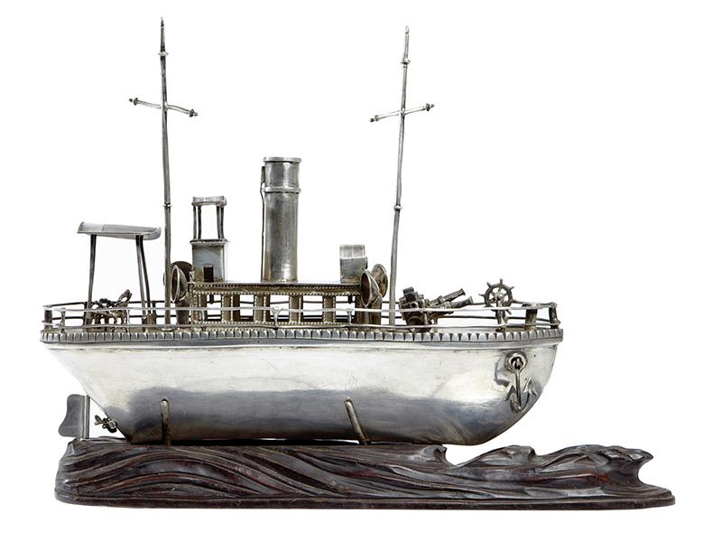 Appraisal: CHINESE EXPORT SILVER MODEL OF A GUN BOAT REALISTICALLY CRAFTED