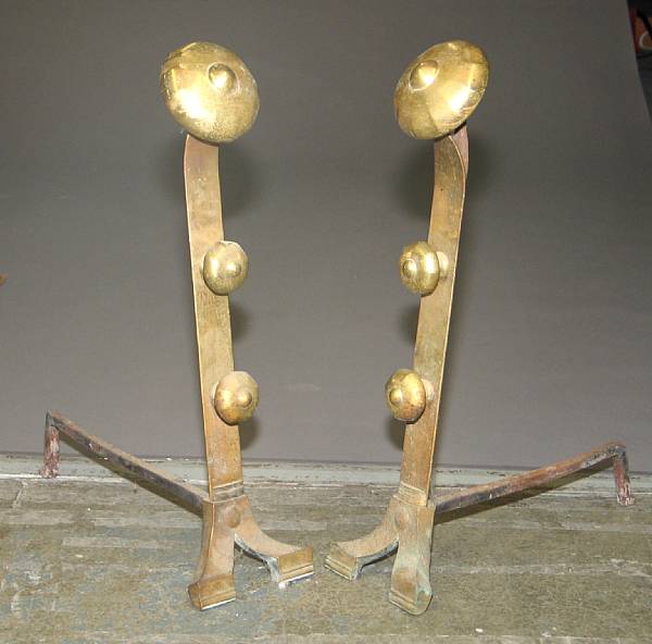 Appraisal: A pair of Arts amp Crafts brass andirons early th