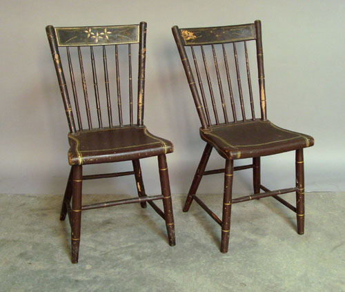 Appraisal: Pair of plank seat chairs th c stamped Repaired and