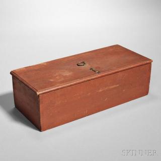 Appraisal: Shaker Dark Red-stained Pine Rectangular Box th century with brass