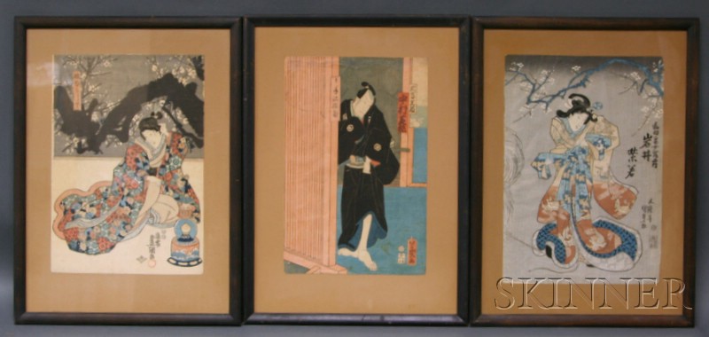 Appraisal: Three Japanese Woodblock Prints including two prints of courtesans by