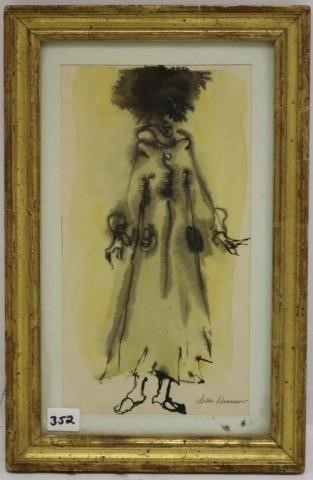 Appraisal: JEAN HANNON WATERCOLOR DEPICTING A WOMANIN A FUR COAT WITH