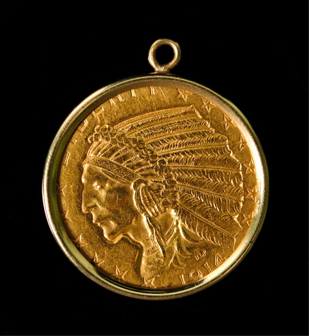 Appraisal: INDIAN HEAD HALF EAGLE GOLD COIN PENDANT Indian Head Half