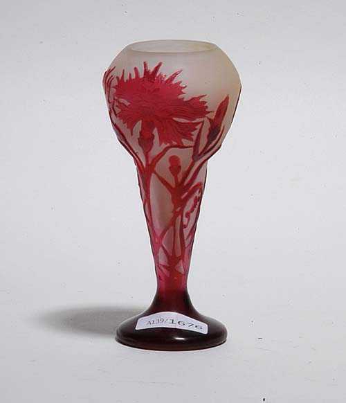 Appraisal: VASE Gall In White glass with red overlay and etched