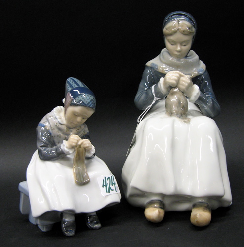 Appraisal: TWO ROYAL COPENHAGEN PORCELAIN FIGURES includes Amager Woman Knitting signed