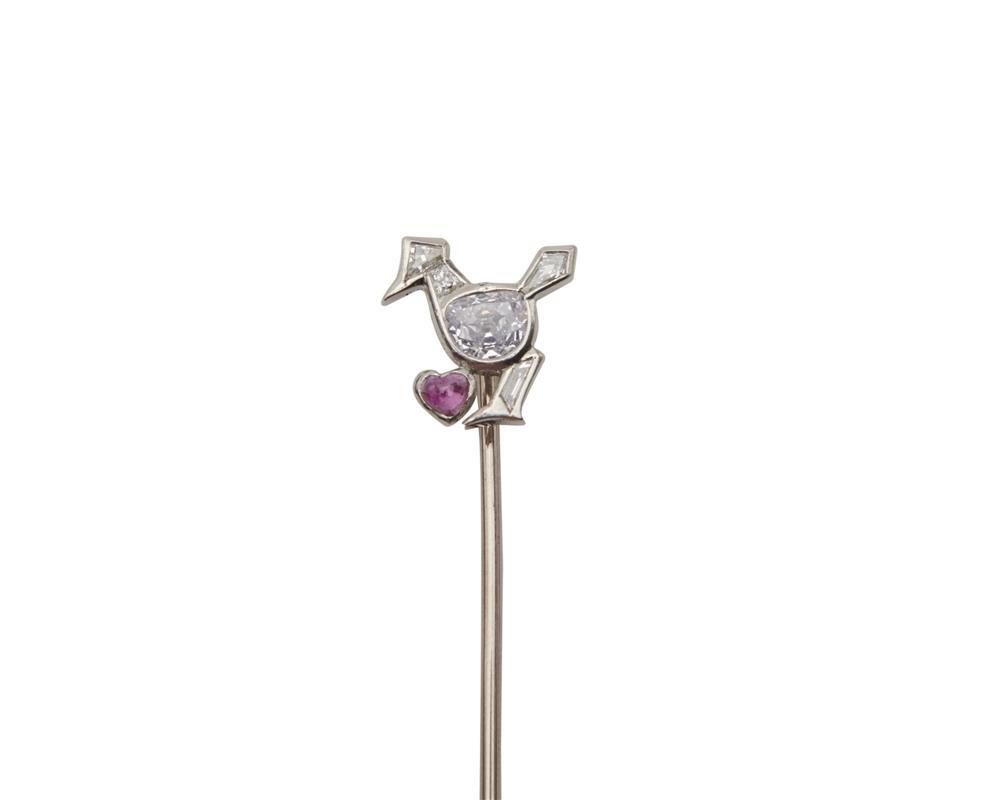 Appraisal: CARTIER Platinum Diamond and Ruby Stickpin in the form of