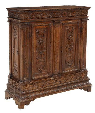 Appraisal: French Renaissance carved cabinet th c having rectangular top over