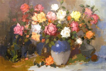 Appraisal: DUTCH SCHOOL SUMMER FLOWER STILL LIFE Signed oil on canvas