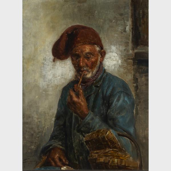 Appraisal: Raffael Frigerio - COUNTRYMAN IN A HAT Italian Oil on