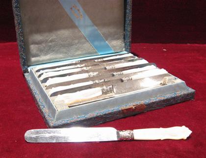 Appraisal: Cased set of silver plated and mother of pearl handled