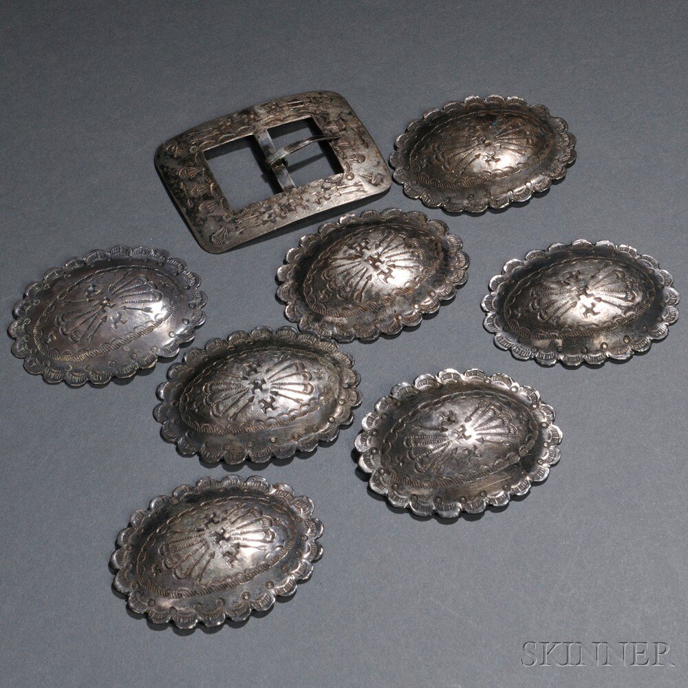 Appraisal: Group of Navajo Silver Concha Belt Parts six conchas and